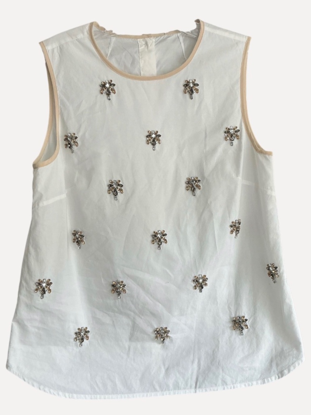 J Crew Collection Jewel Embellished White Cotton Poplin Sleeveless Top NEOT SZ 4